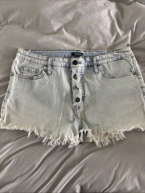 wild fable Light Blue Button-Front Frayed Denim Shorts